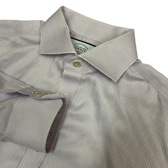 Charles Tyrwhitt Slim Fit Shirt Mens 15.5 33 Purple White Button Up Long Sleeve - Picture 1 of 8